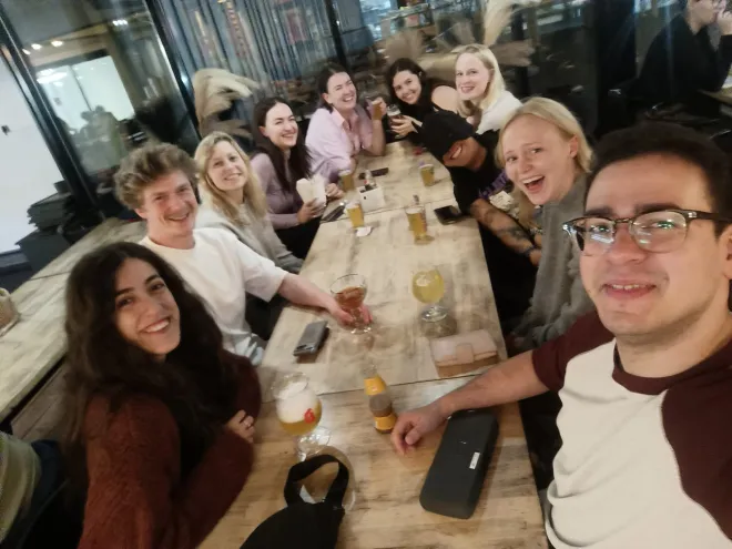 Enjoying drinks after the film